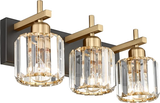 [BRSRMYI3BEMQOYLU] Crystal Vanity Lights, Modern 3-Light Bathroom Lights Over Mirror, Bathroom Light Fixtures with Polished Gold Finish, 4835-3W-PG