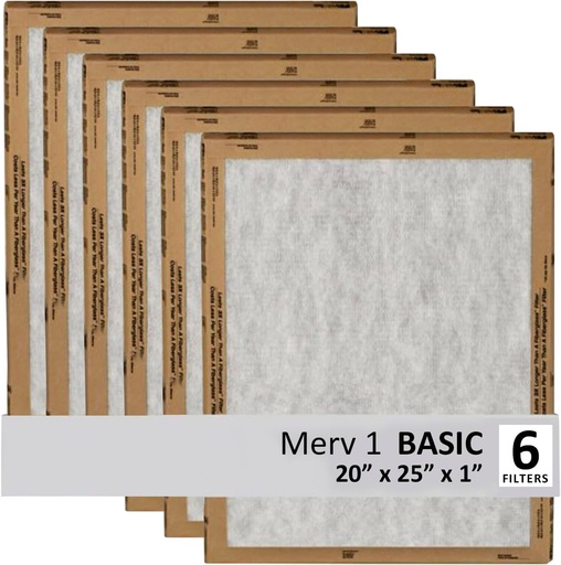 [BRSRA237B4PAKH35] Filtrete 20x25x1 Air Filter, 3M MERV 1 HVAC AC Furnace Filter Replacement, 6-Pack (Actual Size 19.69x24.69x0.88 in)