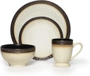 Gourmet Basics by Mikasa Sorrento 16-Piece Dinnerware Set - Service for 4, Dishwasher Safe Stoneware with Raised Grid Design - Casual & Stylish for Everyday Use or Formal Dining, Ceramic Dish Set