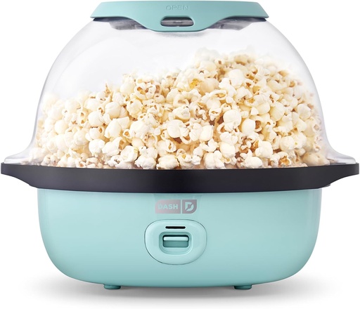 [BRSWYBQPOB6QEDYZ] Dash SmartStore Deluxe Stirring Popcorn Maker - Hot Oil Electric Popcorn Popper with Butter-Warming Tray, Clear Serving Bowl, Storage Lid & Measuring Cup - 24 Cups, Aqua