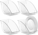 4 Pcs Paper Plate Holders, 9.8" Transparent Dish Racks, Vertical Plate Dispensers with 5 Slots, Compact Clear Bowl Organizers, Kitchen Cabinet Countertop Storage Shelves