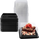 Hewnda 50 Pack Black Cake Pans,Bottom 5Inch X Heigh 2.2Inch Clear plastic mini cake box muffins box cookies box wedding birthday gift box