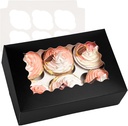 Bakepacker Auto-pop up 6 Cupcake Boxes with Window 20 Count Black Box 9.4 x 6.1 x 3 inch Cupcake Carrier