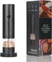Automatic Electric Salt and Pepper Grinder Set - Adjustable Coarseness, USB-C Rechargeable, One-Handed Operation, Black (Aluminum Alloy + Stainless Steel)