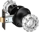 Saillong 1 Pack Glass Door Knobs - Vintage Clear Crystal with Latch Bolt, Matte Finish, Passage Set for Hallway, Closet, Bedroom, Bathroom (Black)