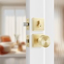 Leydebong 1 Pack Entry Door Knob and Single Cylinder Deadbolt Combo Set, Satin Brass Exterior Door Knobs with Lock and Keys for Entrance and Front Door