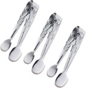 3PCS Mini Serving Tongs, 4Inch Rose Stainless Steel Sugar Cube Tongs, Sliver Small Ice Tong for Tea and Coffee Party, Appetizers, Desserts by Sunenlyst (Silver)