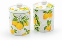 Grace Teaware Lemon Garden Fine Porcelain Spices Jars with Silicone Gasket Set of 2 with Gift Box, Regular