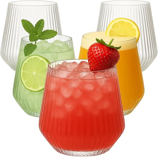 [BRSROFANOB7REDQ6] 40 count Origami Ripple Unbreakable Stemless Plastic Wine Champagne Whiskey Glasses Elegant Durable Disposable Indoor Outdoor Ideal for Home, Office, Bars, Wedding, Ribbed 12 Ounce Cups (Clear)