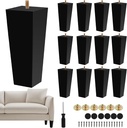 12 Set Furniture Legs with Installation Hardware 6 Inch Black Square Replacement Couch Legs Solid Wood Sofa Furniture Feet for Mid Century Armchair Bed Dresser Cabinet