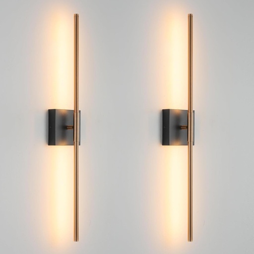[BRSROZ33CUGQICY2] Modern Light Fixture Set of Two 27.8x4.3x3.4in Black and Brass Gold Sconces 1200Lm LED Wall Lights for Bathroom, Living Room, Corridor