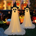 2Pcs Halloween Decorations Outdoor,Halloweens Party Decoration Indoor,Spooky Ghost with Remote Control String Lights,Halloween-Ghost Lights for Porches Yards Gardens Lawn