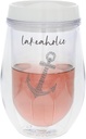 Pavilion Gift Company - Lakeaholic - 12 oz Wine Glass With Lid Wine Lover Kitchenware Lake Lover Lakefront Waterfront Outdoors Anchor Nautical Drinkware