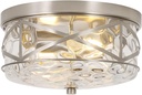 Krychiler Farmhouse Flush Mount Ceiling Light Fixture with Water Ripple Glass for Bedroom, Hallway, Kitchen, Dining & Living Room, Foyer and Bathroom(Nickel Shade)