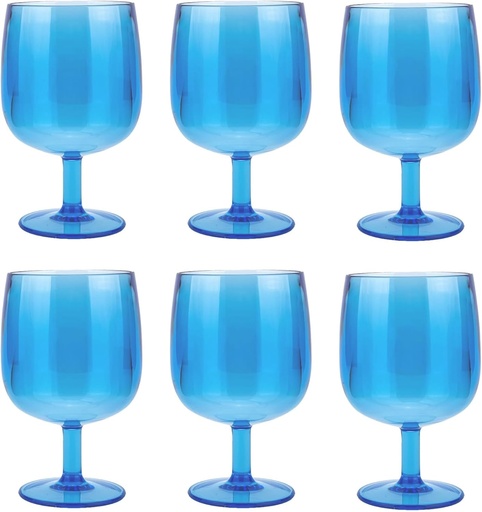 [BRSRAAD7DIBQ2FA3] KOXIN-KARLU Classic Stackable 12 ounce Plastic Wine Stems Acrylic Glasses, set of 6 Blue
