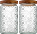 35oz/1000ml Glass Storage Jars with Nature Wood Lids, Airtight Food Storage Containers for Kitchen Organization, Large Capacity for Cookie, Pasta, Sugar, Flour, Cereal - Set of 2