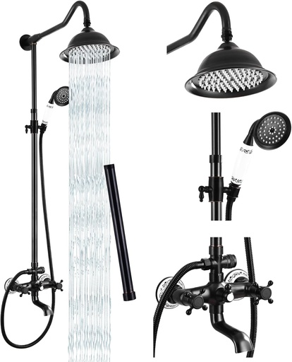 [BRSWYYD3AV4GO2Q3] gotonovo Shower Faucet Set Oil Rubbed Bronze Shower System 8 Rain Shower 2 Double Knobs Handle Triple Function Tub Spout Shower Fixture Combo Unit Set