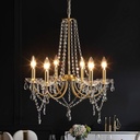 Crystal Gold Chandeliers for Dining Room, Modern Candle Crystal Brass Chandelier Light Fixture, Vintage Pendant Light for Living Room Bedroom Bathroom Entryway Hallway E12 Bulbs D19 in x H24 in