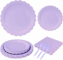 96 Pcs Light Purple Plates and Napkins Party Supply Serve 24 Guests Including Purple Scalloped Paper Plates and Napkins Plastic Forks for Baby Shower Birthday Party Disposable Dinnerware Set