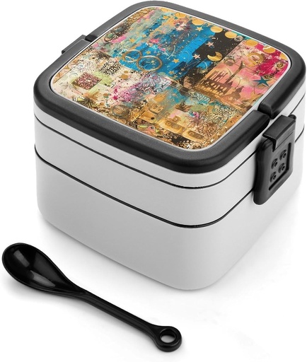 [BRSRAZYLPMIG2AA3] Green Tone Elements Bento Box Adult Lunch Box All-in-One Lunch Containers with Removable Compartments Double Layer Bento Lunch Box with Spoon And Handle Stackable Lunchbox