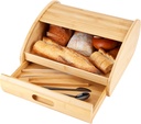 CARTMAN Natural Bamboo Roll Top Bread Box Kitchen for Countertop Food Storage, Large,NO ASSEMBLY REQUIRED,Double-layered linkage drawers