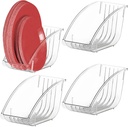 Large Clear Capacity 5-Compartment Plate Rack Storage Set, Vertical Holders for Paper Plates, Four Pieces, Great for Kitchen, Countertop, and Restaurant