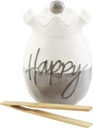 Mud Pie Happy Ruffle Cookie, jar 8 3/4" x 6 1/2" Dia | Tongs 7 3/4", White