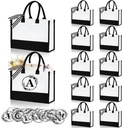 12 Pack Canvas Tote Bag for Women, Personalized Blank Beach Bag with 26PCS A-Z Initial Heat Transfer Letters Film, DIY Monogrammed Gift Tote Bags Bulk for Mom Teachers Friends Bridesmaids