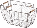 2-Pack Decorative Brown Chicken Wire Baskets with Wooden Handles – Multi-Purpose Storage, 12.2" L x 8" W x 7.28" H
