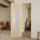 18" x 80" Pine Wood Prehung Door Interior, 1-Panel Tempered Frosted Glass ReadytoStain Solid Core Slab Doors with Easy Assembly Jamb Kit, Black Hinges, Right Hand Inswing