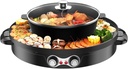 2-in-1 Hot Pot with Grill, 2200W Electric BBQ Pan Grill and Hot Pot with Clear Lid, Round Double-Flavor Shabu Shabu Pot with Divider, Adjustable Temperature Mandarin Duck Pot