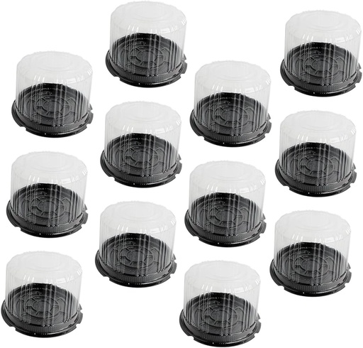 [BRSROGAQBYIGOET3] 1set Black Round Plastic Cake Boxes Dome Lid Mousse Packing Containers for Cakes Muffins and Biscuits for Bakeries Tea Rooms and Home Use