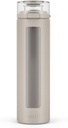 Ello Syndicate 20oz Reusable Glass Water Bottle with One-Touch Leak Proof Flip Lid, Protective Non-Slip Silicone Sleeve, Carry Loop for Coffee, Tea and Water, BPA-free, Dishwasher Safe, Sand