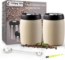 Vacuum Coffee Canister, Coffee Bean Storage with Scoop, Stainless Steel Airtight Food Storage Container, Perfect for Coffee Beans,Grounds,Loose Leaf Tea (1200ml*2 Cream White)