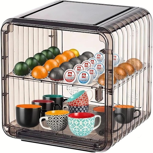 [BRSREFQFA4NGYH3O] Coffee Bar Organizer for Countertop - 2 Tier,Mug & Coffee Cup, K Cup Pod Storage Shelf, Multifunctional Kitchen Cabinet organizer for Coffee Bar & Kitchen Condiments (Grey, Medium)