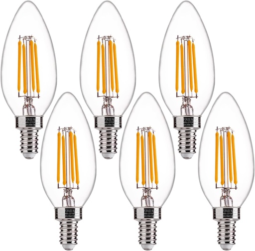 [BRSWGFITPN5WYDLF] FLSNT 60W Equivalent LED Chandelier Light Bulbs, Dimmable, E12 Base, Clear B11 LED Filament Candelabra Bulbs, 2700K Soft White, 6 Pack