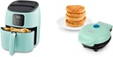 DASH Tasti-Crisp™ Digital Air Fryer, 2.6 Quart - Aqua & DMW001AQ Mini Maker for Individual Waffles, Hash Browns, Keto Chaffles with Easy to Clean, Non-Stick Surfaces, 4 Inch, Aqua
