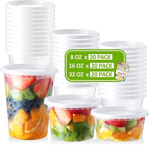 [BRSRMBAFBUFBEFY3] 60 Set Deli-Containers-with-Lids: [8oz 16oz 32oz] Combo Plastic-Food-Storage-Containers-with-Lids, To-Go-Containers, Meal-Prep-Containers