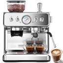 COWSAR Commercial Espresso Machine 20 Bar, Semi-Automatic Espresso Maker with Bean Grinder & Milk Frother Steam Wand, Removable Water Reservoir, Self-Cleaning, Ideal for Cappuccino, Stainless Steel