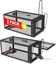 2 Packs Humane Rat Trap Outdoor Mouse Traps Indoor Use, Rodent Chipmunk Traps for Small Live Animal Catch and Release - Black