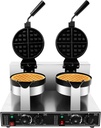 Commercial Dual-head Waffle Maker, Round Electric Waffle Making Machine with 180° Rotatable Handle, Adjustable Temperature and Time Stainless Steel Waffle Machine for Home Bakery Restaurant