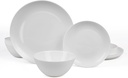 Dinnerware Sets for 4, 12 Pieces Opal Glass Plates and Bowls Set, Dishwasher and Microwave Safe Ribbed Dish Dinning Ware, Chip and Scratch Resistant Dishware, White