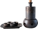 Ceramic Wine Warmer Include 1pc Sake 4pc Sake Cups 1pc Warmer Pot 1pc Candle Heating Stove 1pc Tray Ceramic Warmer Hot Sake Set Ceramic Sake Mug(Gold)