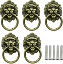 Tegg 5PCS Ancient Bronze Chinese Style Lion Head Pull Handle with Knob Ring for Furniture Door Cabinet Drawer Cupboard Closet
