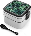 With Moss Image Bento Box with Compartments Double Layer Bento Lunch Box with Spoon And Handle All-in-One Adult Lunchbox Leakproof Lunch Container for Work Picnic Travel