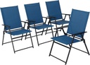 4 Pcs Patio Dining Chairs with Armrests Folding Outdoor Chairs Used for Camping Garden Backyard Pool Porch - Lightweight Blue Sling High Back