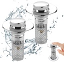 2PCS Universal Bathroom Sink Stopper with Hair Catcher, Pop-Up Drain Stopper with Removable Stainless Steel Filter Basket, Anti-Clog Sink Strainer for US Bathroom/Shower Drain