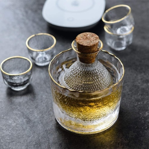 [BRSROCAZAEDWM2TU] Sake Set,6 Pieces Warmer Set with 4 Sake Cups,Wine Glass Set for Warm/Cold Sake Service Traditional Hand Painted Sake Set 1027