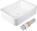 Aquaterior Porcelain Bathroom Vessel Sink 19"x15" Rectangle with Pop up Drain Vanity Bowl Basin White Industrial Modern