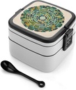 Circular Maze Bento Box Leak-Proof Double Layered Lunch Containers with Spoons And Invisible Handle, Portable Lunch Boxes for Work Picnic Travel